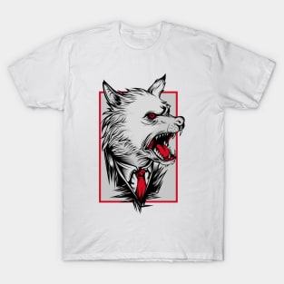 Angry Wolf Dog White Red T-Shirt